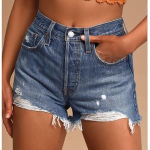 501 Original High Rise Medium Wash Denim Shorts